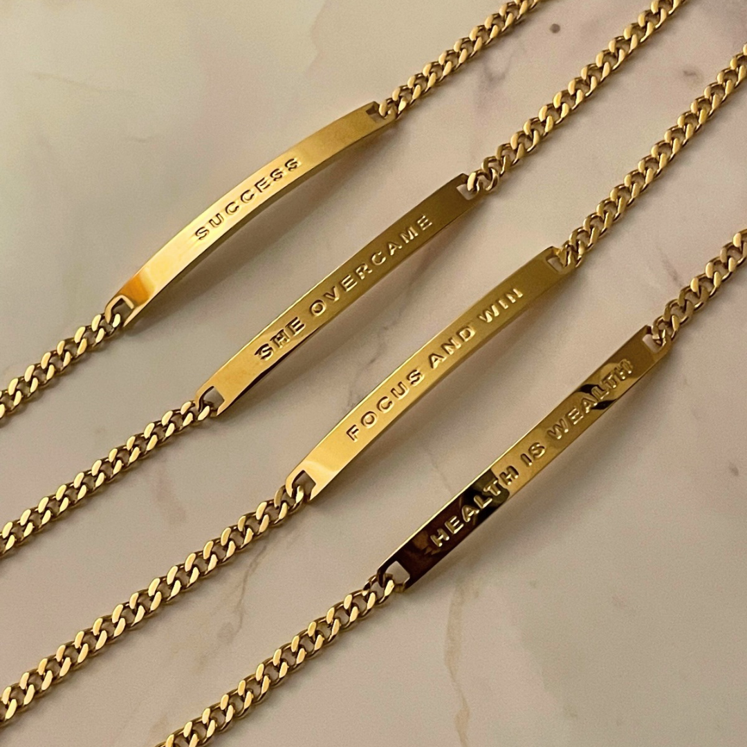 18k Gold Plated Engraved Affirmation Bracelet