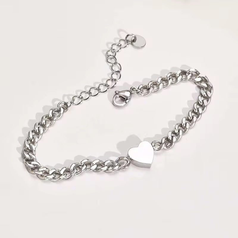 Double Engraved Cuban Heart Bracelet