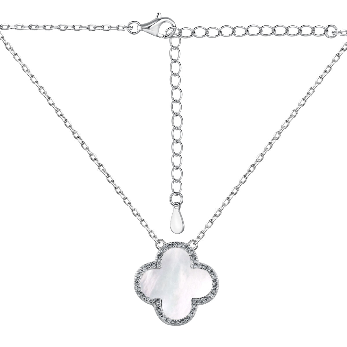 Sterling Silver Frosted ‘Serene’ White Clover Necklace