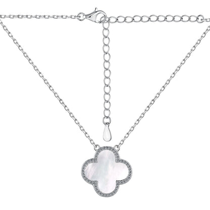 Sterling Silver Frosted ‘Serene’ White Clover Necklace