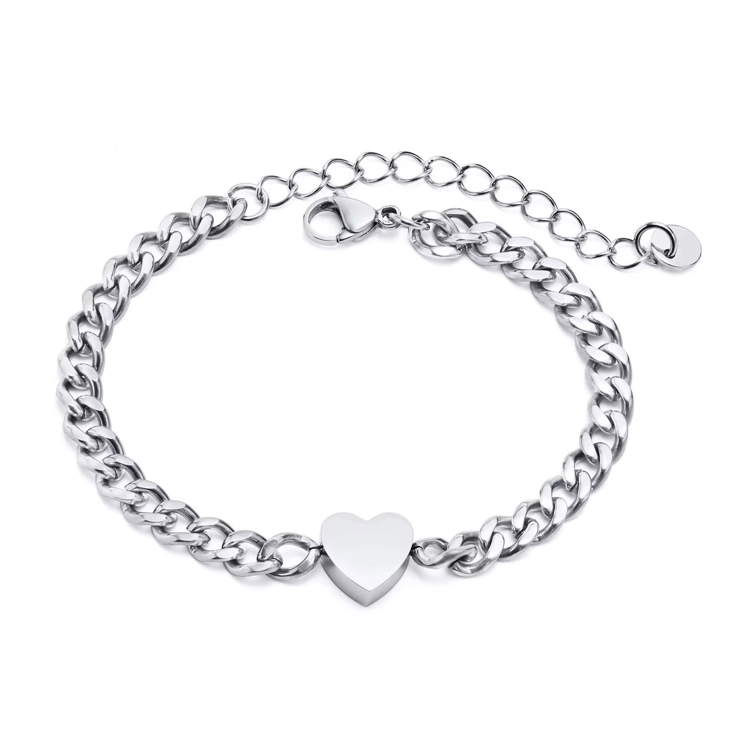 Double Engraved Cuban Heart Bracelet